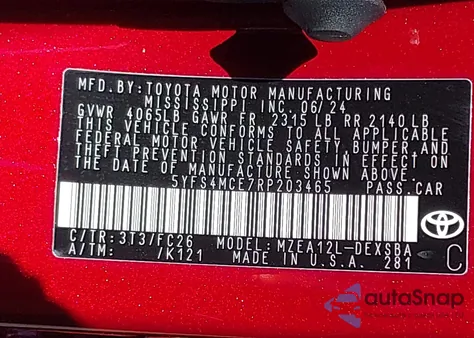 2024 Toyota Corolla Se z USA, uszkodzony, nr VIN 5YFS4MCE7RP203465